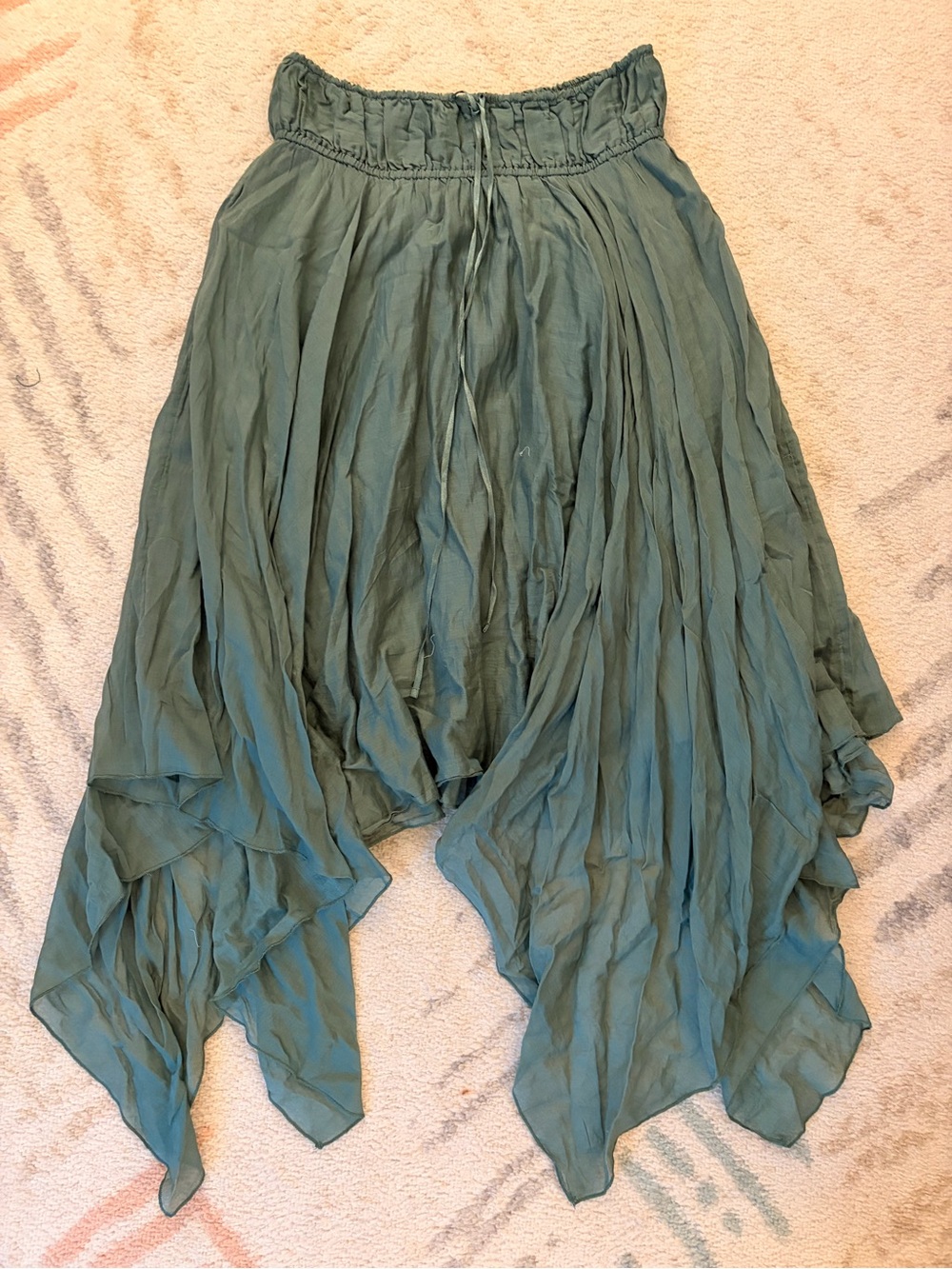 NWOT Free People cotton teal/sage asymmetrical garden fairy boho midi skirt M - Picture 2 of 7